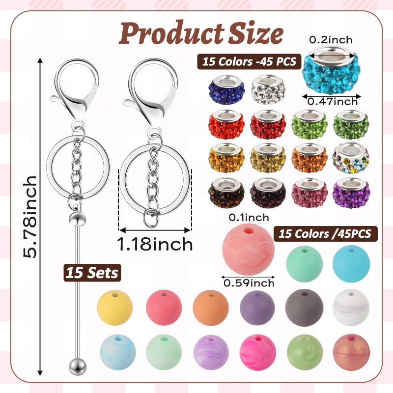 CXIIPOL 105 Pcs Beadable Keychains Set, Bulk Beadable Keychains Bars DIY Blank Keychain, Metal Beaded Keychain with Bars Silicone Beads Spacer Beads - Image 2