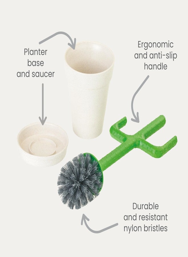 Vigar Cactus Toilet Brush Set, Toilet Brush and Holder Set with Cactus-Shaped Handle, Planter Base and Saucer for Bathroom, Home Cleaning Essentials - Image 3