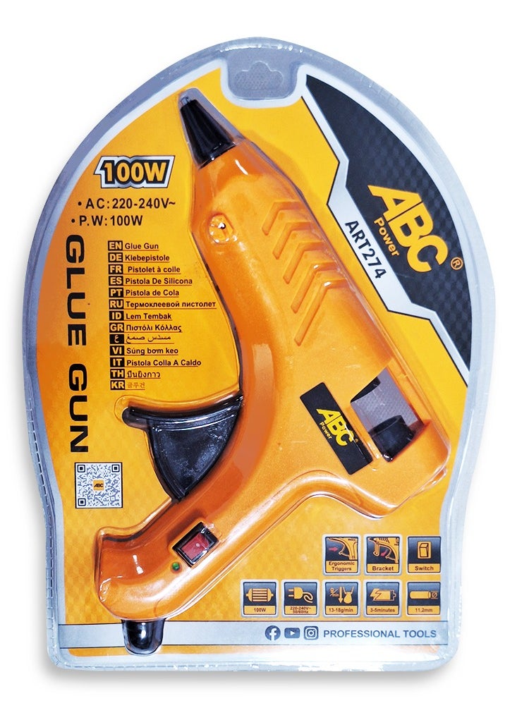 ABC Hot glue gun 100W , with on/off switch for added safety, built-in mounting base, 220-240V, suitable for 11.2mm (2 Glue Sticks) diameter glue sticks, non-slip for greater comfort during use, suitable for decoration and craft projects  - Image 1