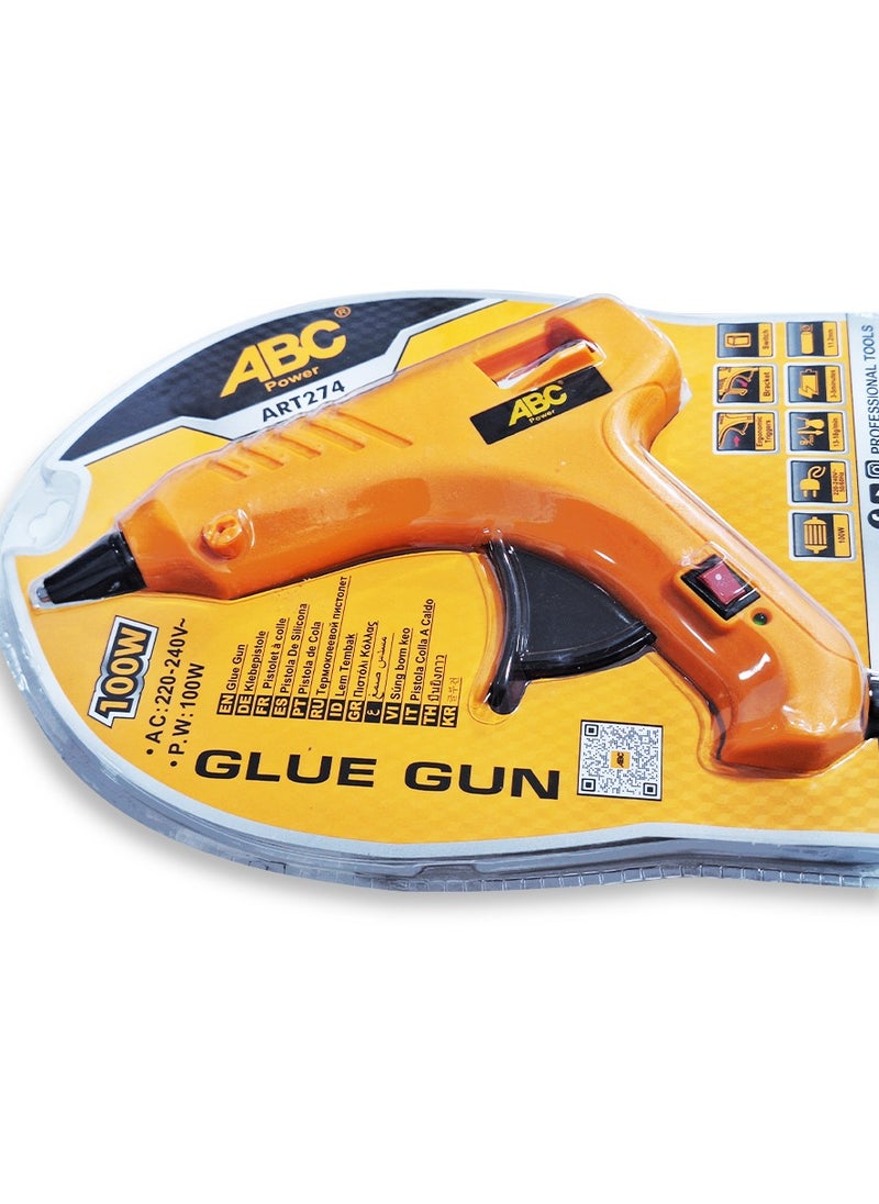 ABC Hot glue gun 100W , with on/off switch for added safety, built-in mounting base, 220-240V, suitable for 11.2mm (2 Glue Sticks) diameter glue sticks, non-slip for greater comfort during use, suitable for decoration and craft projects  - Image 2