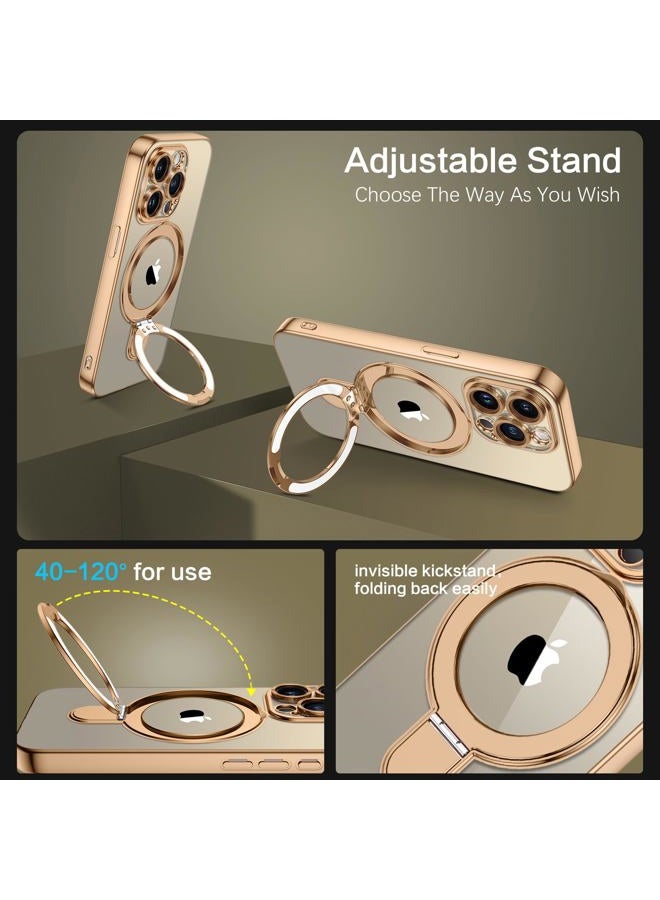 Guagua for iPhone 15 Pro Max Case, Magnetic iPhone 15 Pro Max Case with Stand Invisible Ring Holder Slim Shockproof Protective Kickstand Case for iPhone 15 Pro Max 6.7 inch-Clear/Golden - Image 3