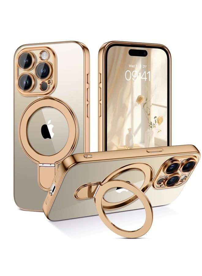 Guagua for iPhone 15 Pro Max Case, Magnetic iPhone 15 Pro Max Case with Stand Invisible Ring Holder Slim Shockproof Protective Kickstand Case for iPhone 15 Pro Max 6.7 inch-Clear/Golden - Image 1