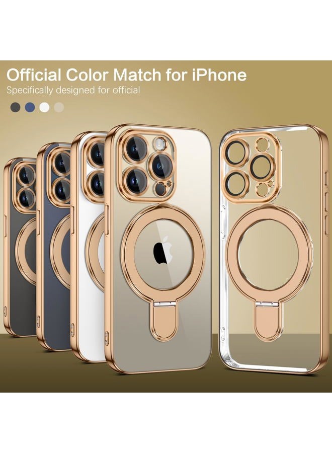 Guagua for iPhone 15 Pro Max Case, Magnetic iPhone 15 Pro Max Case with Stand Invisible Ring Holder Slim Shockproof Protective Kickstand Case for iPhone 15 Pro Max 6.7 inch-Clear/Golden - Image 5