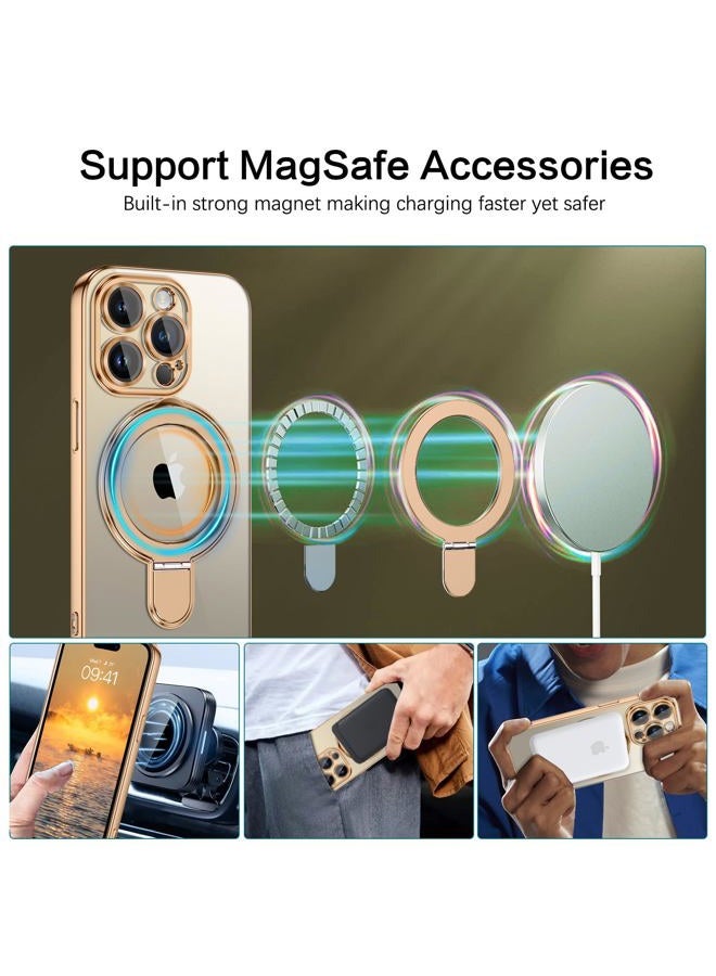 Guagua for iPhone 15 Pro Max Case, Magnetic iPhone 15 Pro Max Case with Stand Invisible Ring Holder Slim Shockproof Protective Kickstand Case for iPhone 15 Pro Max 6.7 inch-Clear/Golden - Image 4
