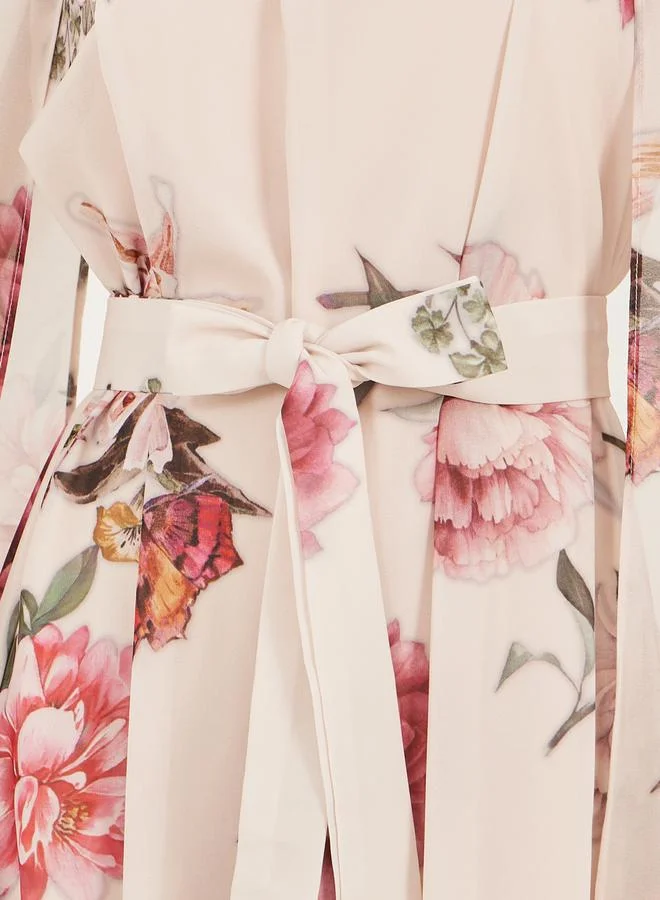 Styli beige Floral Chiffon Maxi Dress for Women | Best Price UAE