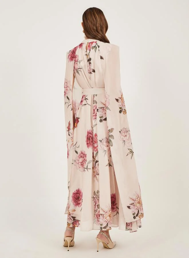Styli beige Floral Chiffon Maxi Dress for Women | Best Price UAE