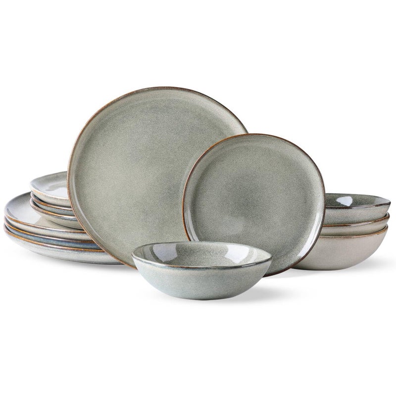 AmorArc Ceramic Dinnerware SetsHandmade Reactive Glaze Stoneware Plates and Bowls SetHighly Chip and Crack Resistant  Dishwasher  Microwave Safe Dishes SetService for 4 12pc