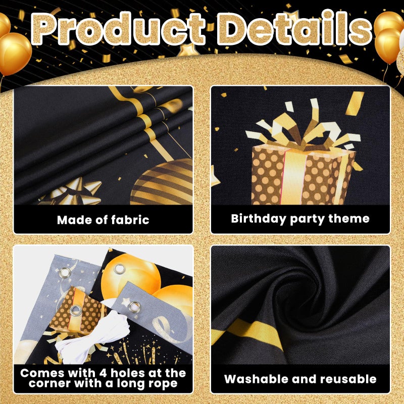 Lonfliness Personalized Birthday Banner Happy Birthday Party Decoration Custom DIY Black Gold Birthday Party Backdrop with Name Alphabet Letter Sticker Happy Birthday Sign Party Supplies for Men Women - Image 3