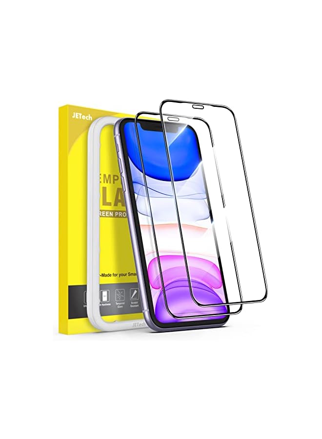 جي تيك واقي شاشة JETech مضاد للكسر لهاتف iPhone 11/iPhone XR 6.1 بوصة، تغطية كاملة من الدرجة العسكرية من الزجاج الصلب الماسي مع أداة تركيب سهلة، عبوتان - Image 1
