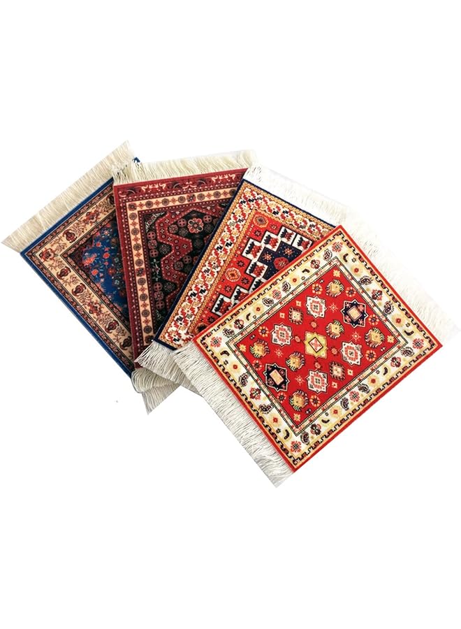 erorex Set Of 4 Rug Table Coasters – Oriental Design Fabric Carpet Drink Mats Absorbent Kitchen And Dining Accessories Spill And Drip Protection Rectangular Red Black Blue - Image 1