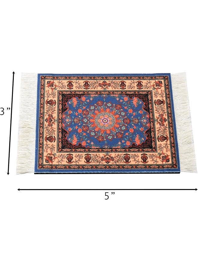 erorex Set Of 4 Rug Table Coasters – Oriental Design Fabric Carpet Drink Mats Absorbent Kitchen And Dining Accessories Spill And Drip Protection Rectangular Red Black Blue - Image 5