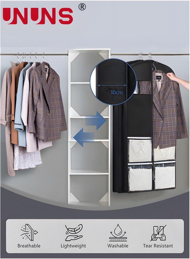 UNUNS Clothes Dust Cover,Non-woven Garment Bag With 4 Zipper Pockets And Clear Window,Storage Or Travel,60x10x100cm  - Image 5