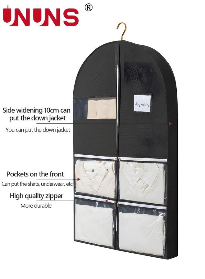 UNUNS Clothes Dust Cover,Non-woven Garment Bag With 4 Zipper Pockets And Clear Window,Storage Or Travel,60x10x100cm  - Image 3