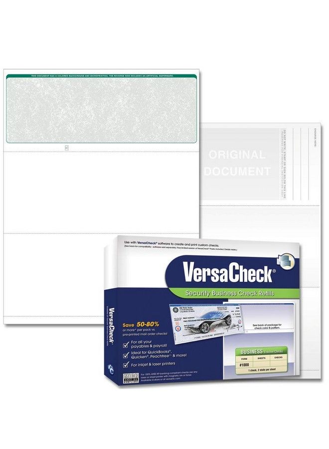 VersaCheck Secure Checks 250 Blank Business Voucher Checks Green Classic 250 Sheets Form 1000 Check On Top - Image 1