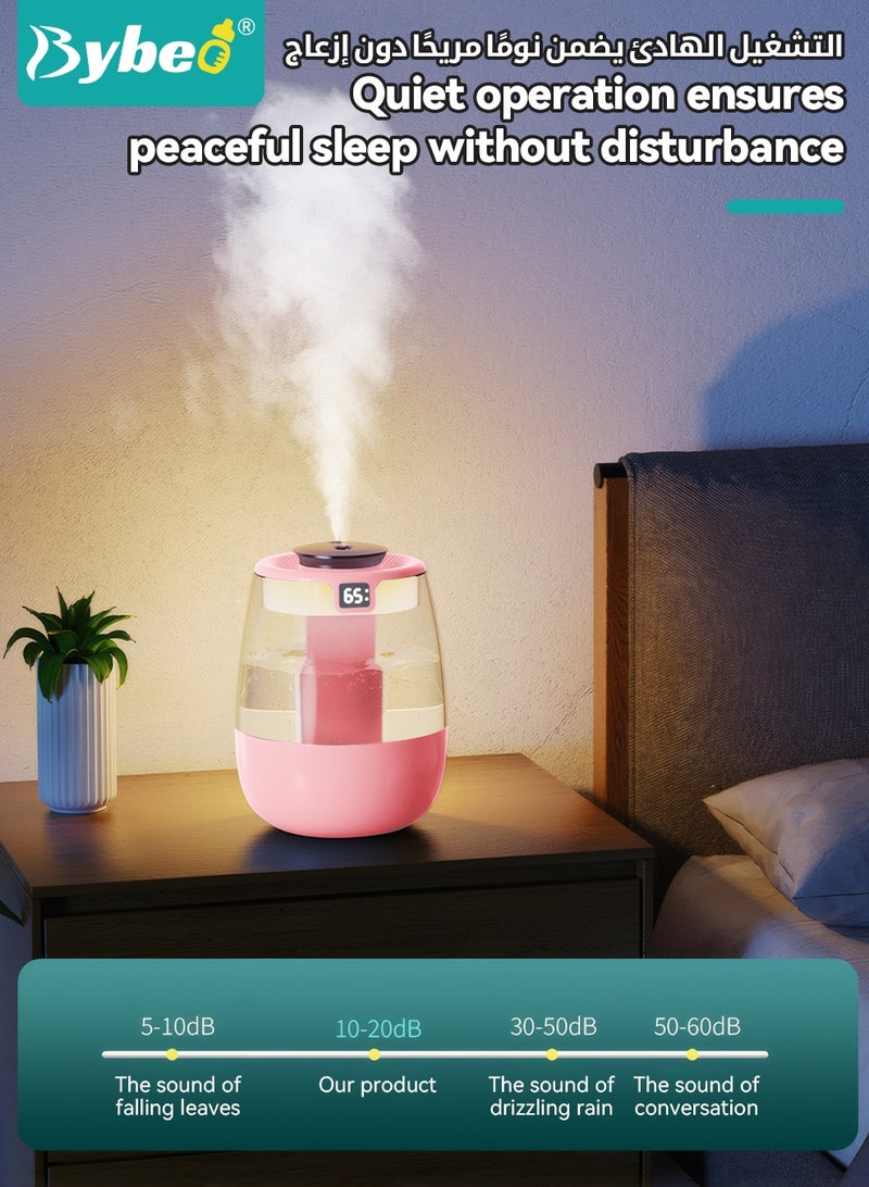 Bybeo 2L Ultrasonic Air Humidifier, Baby Humidifier for Bedroom Baby Room with UV Disinfection Light, Dual Spray Humidifier for Baby Nursery, Cool Mist Air Humidifier or Home, Office & Plant with 3 Mist Modes, Ultra Quiet, Type-C Rechargeable - Image 4