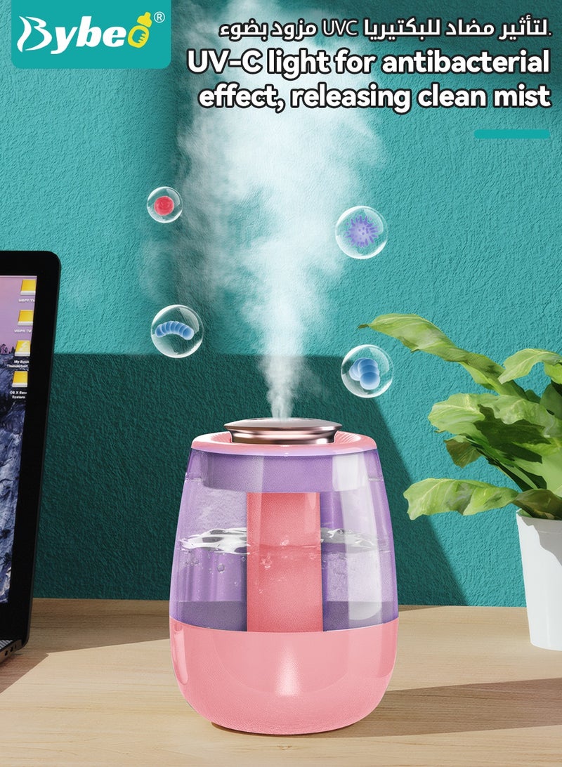 Bybeo 2L Ultrasonic Air Humidifier, Baby Humidifier for Bedroom Baby Room with UV Disinfection Light, Dual Spray Humidifier for Baby Nursery, Cool Mist Air Humidifier or Home, Office & Plant with 3 Mist Modes, Ultra Quiet, Type-C Rechargeable - Image 3