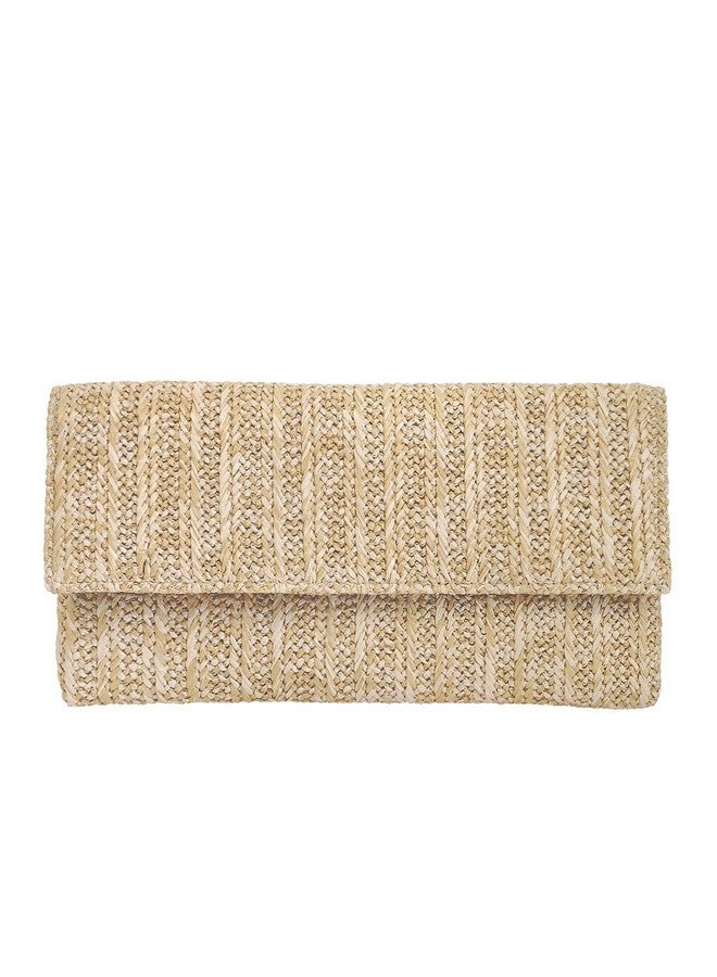 JNB Natural Straw Flat Clutch Natural Medium - Image 1