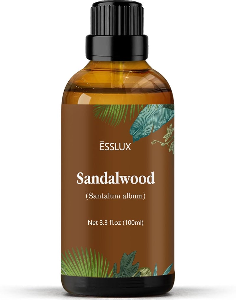 ESSLUX Sandalwood Essential Oil 100 ml, ESSLUX Large Single Wood Scented Oils 3.3 oz, Aromatherapy Oils for Diffuser, Candle Making, Soap, Perfume, Laundry - Image 1