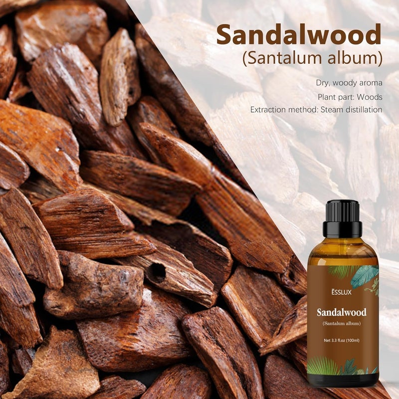 ESSLUX Sandalwood Essential Oil 100 ml, ESSLUX Large Single Wood Scented Oils 3.3 oz, Aromatherapy Oils for Diffuser, Candle Making, Soap, Perfume, Laundry - Image 2