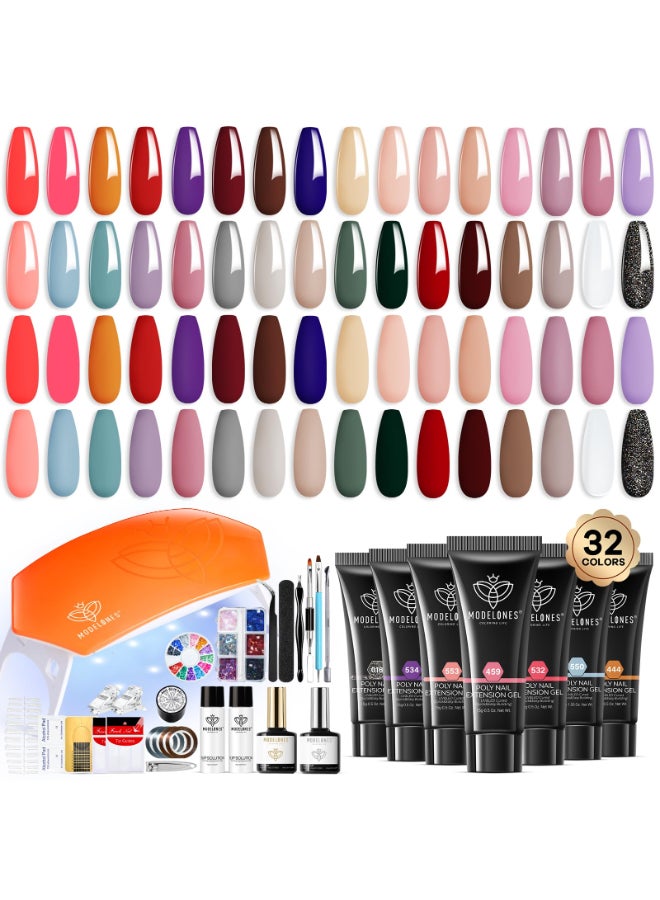 Modelones 133pcs Poly Nail Gel Kit 32 Colors Spring Pink Pastel Poly Extension Gel kit with Nail Lamp Base Top Coat Slip Solution Builder Enhancement Manicure Tools for Starter Supplies - Image 2