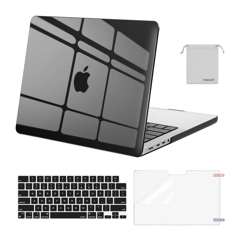 MOSISO Compatible with MacBook Pro 14 inch Case 2025 2024 2023 2022 2021 M4 M3 M2 M1 A3112 A3185 A3401 A2918 A2992 A2779 A2442, Plastic Hard Shell&Keyboard Cover&Screen Film&Pouch, Crystal Black - Image 1
