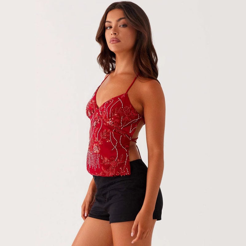 Women Sequin Embroidered Camisole Top - Image 4