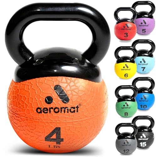 Aeromat Elite Mini Kettlebell Medicine Ball - 4 lb Kettlebell Weight Balls for Exercise, 6" dia Weighted Exercise Ball, Strength Training Kettlebells, Kettlebell Workout Squat Weights, Orange - Image 1