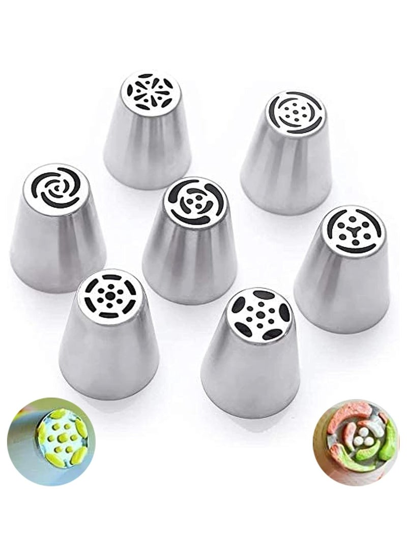 Oasisgalore 7PCS Russian Piping Nozzles, Stainless Steel Cake Decorating Tips Set (Silver)  - Image 1