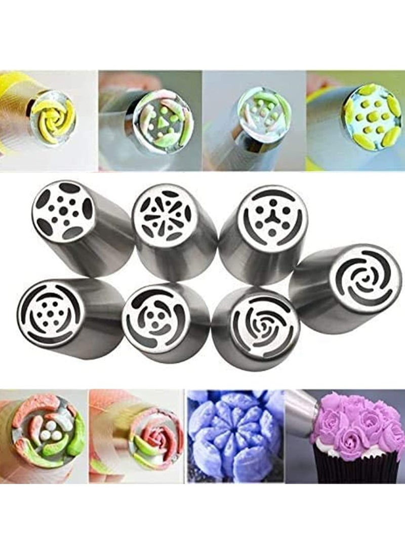 Oasisgalore 7PCS Russian Piping Nozzles, Stainless Steel Cake Decorating Tips Set (Silver)  - Image 2