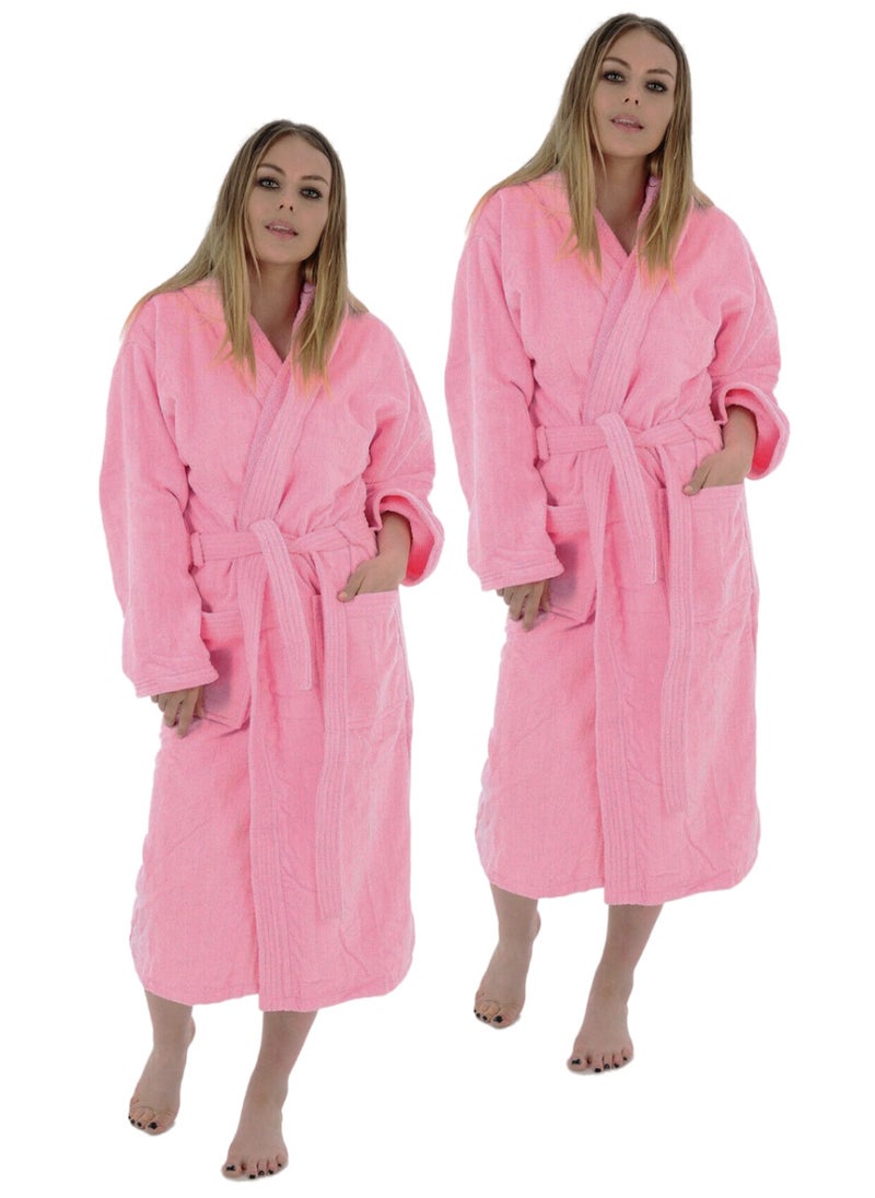 White Rose 2 Pieces Pink Color Unisex Spa Terry Dressing Gown Large Size - Image 1