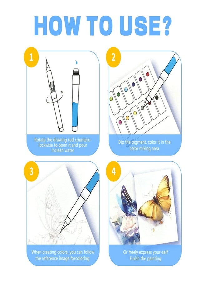 تي إل إم مجموعة أدوات جديدة لتخفيف التوتر الإبداعي لعام 2026: كتاب رسم بالألوان المائية، ودفتر ألوان مائية ثلاثي الطيات، ومجموعة سفر صغيرة لدفتر تمارين الألوان المائية للمبتدئين والمتحمسين (فراشة). - Image 5