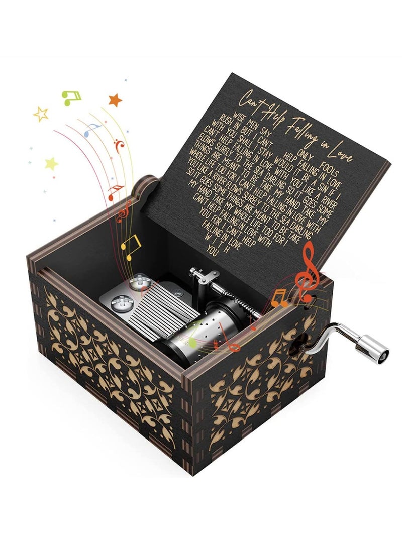 GNAFOTU Wooden Music Boxes, Can't Help Falling in Love Music Box, Gifts for Wife Girlfriend Women, Vintage Wooden Hand Crank Music Box, Birthday Valentine Wedding Anniversary Romantic Gift - Image 1