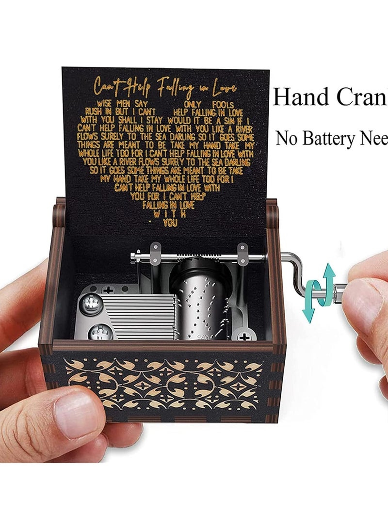 GNAFOTU Wooden Music Boxes, Can't Help Falling in Love Music Box, Gifts for Wife Girlfriend Women, Vintage Wooden Hand Crank Music Box, Birthday Valentine Wedding Anniversary Romantic Gift - Image 2