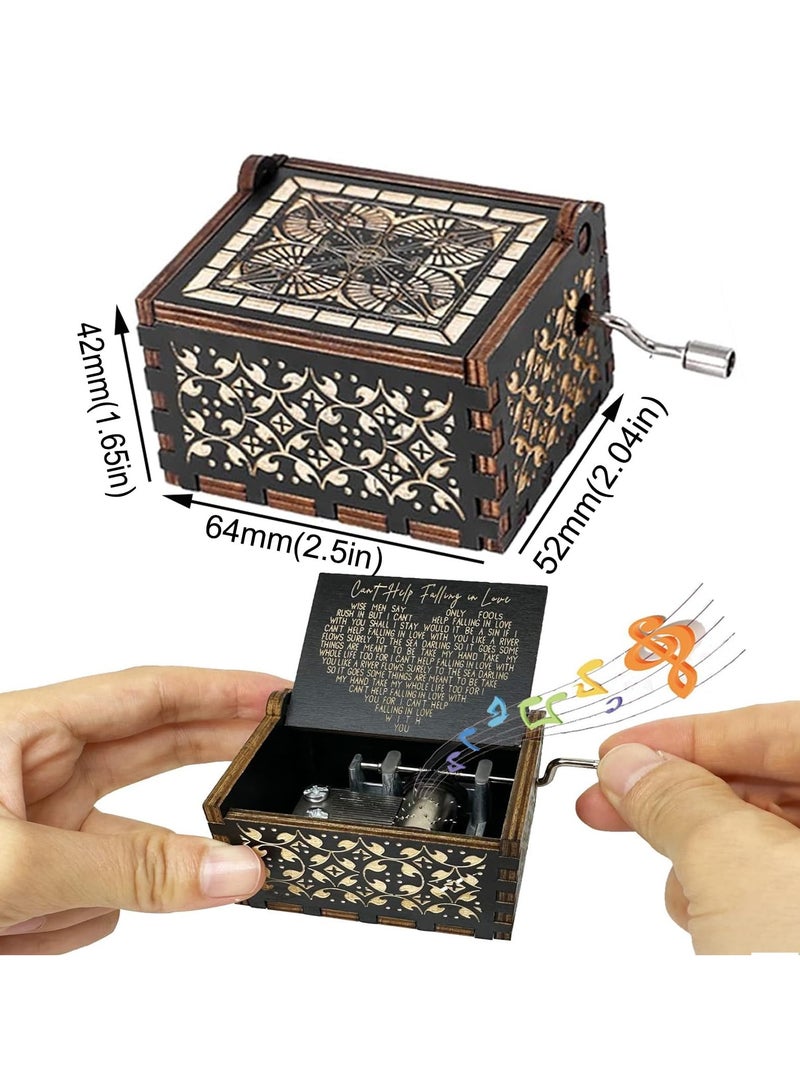 GNAFOTU Wooden Music Boxes, Can't Help Falling in Love Music Box, Gifts for Wife Girlfriend Women, Vintage Wooden Hand Crank Music Box, Birthday Valentine Wedding Anniversary Romantic Gift - Image 4