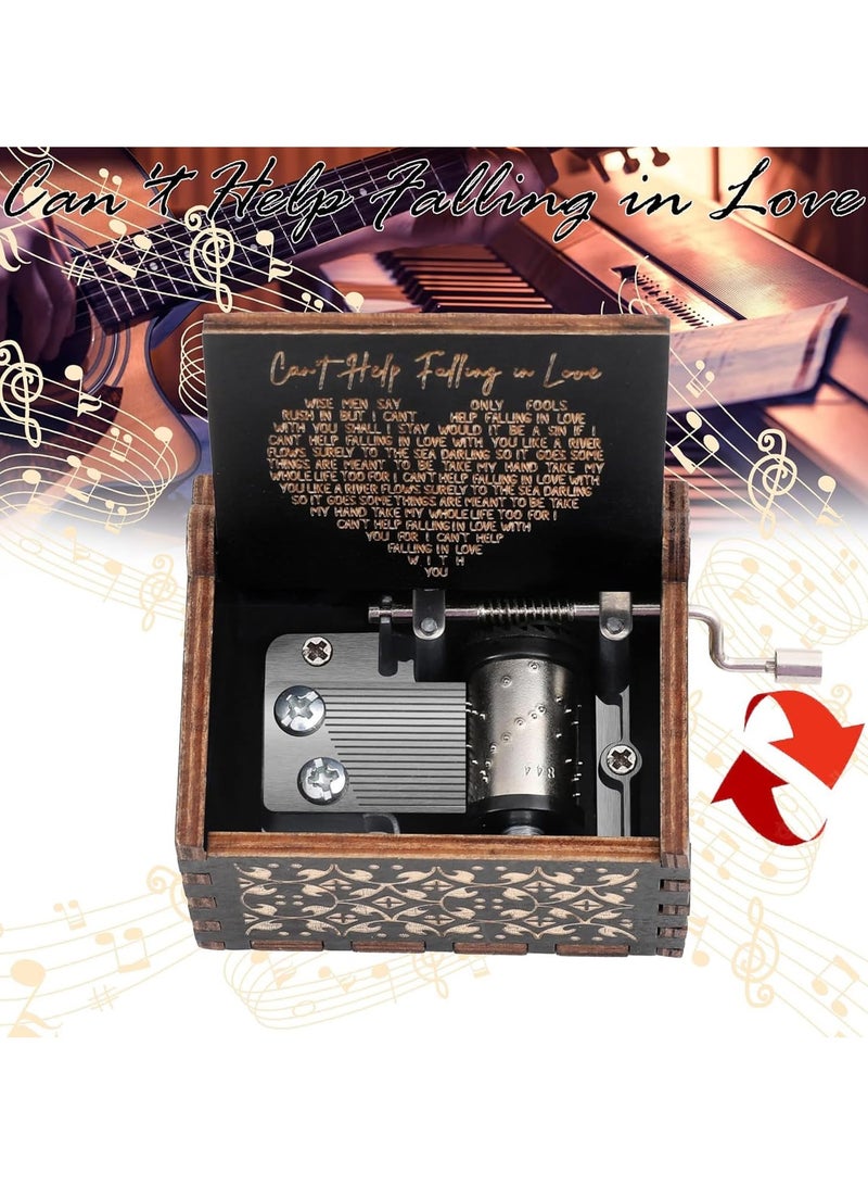 GNAFOTU Wooden Music Boxes, Can't Help Falling in Love Music Box, Gifts for Wife Girlfriend Women, Vintage Wooden Hand Crank Music Box, Birthday Valentine Wedding Anniversary Romantic Gift - Image 3