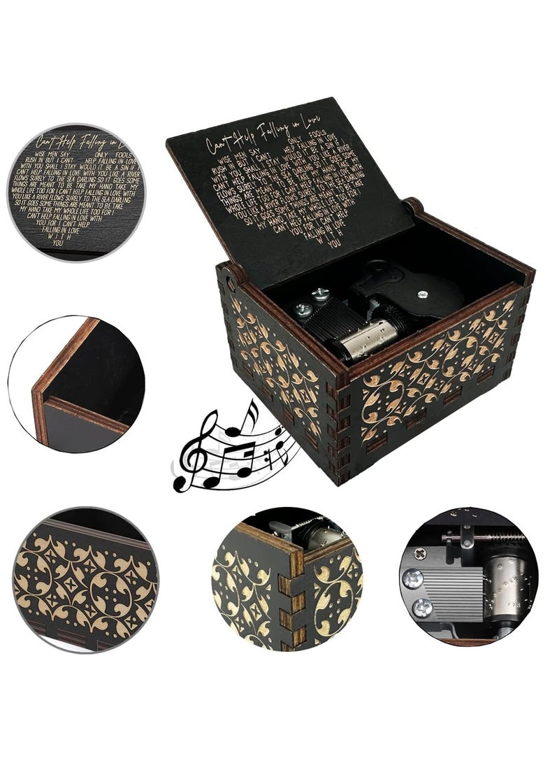 GNAFOTU Wooden Music Boxes, Can't Help Falling in Love Music Box, Gifts for Wife Girlfriend Women, Vintage Wooden Hand Crank Music Box, Birthday Valentine Wedding Anniversary Romantic Gift - Image 5