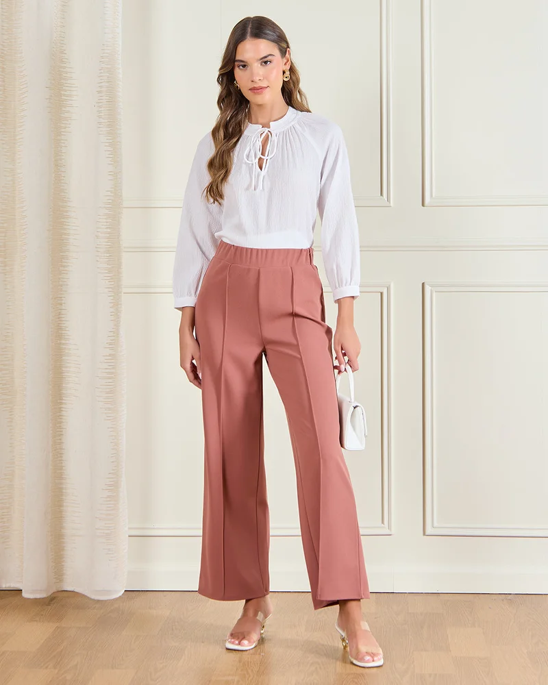 REDTAG Women White Tie-Neck Blouse
