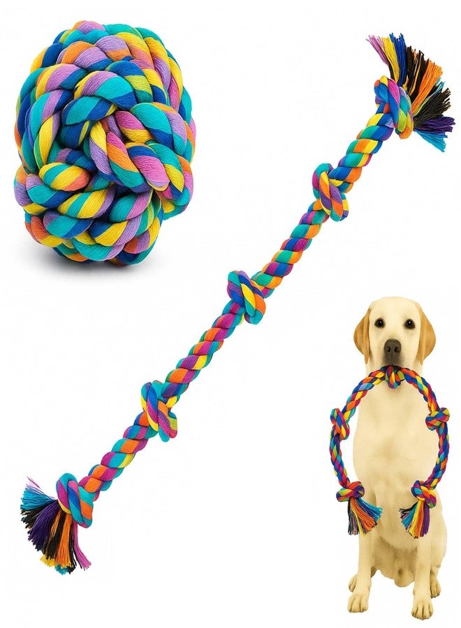 PETZLUV Dog Rope Toys – Heavy Duty 5 Knot Cotton Rope & Rope Ball for Aggressive Chewers, Tug of War & Chew Toy for Large Breed Dogs - Image 1