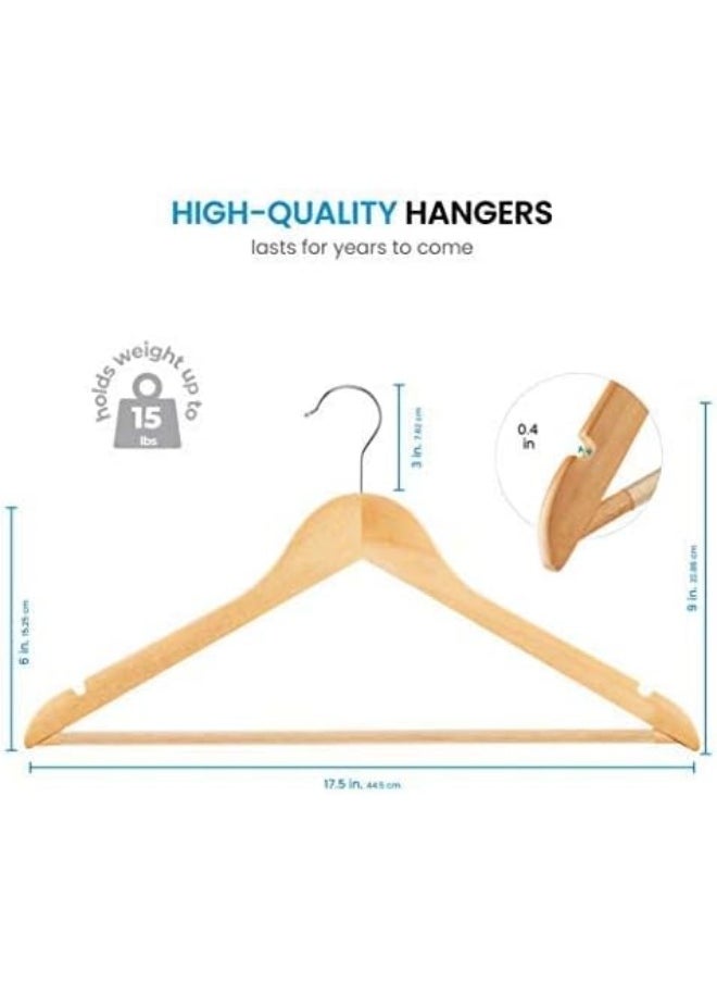 ZOBER High-Grade Wooden Hangers (30 Pack) - Premium Smooth Finish, Durable Coat Hanger / Clothes Hangers, 360° Hook & Dress Notches Natural Wood, Luxury Suit with Non Slip Trouser Bar  - Image 3