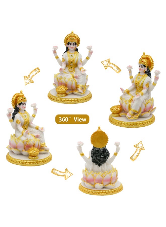 alikiki Indian Goddess Meditation Lakshmi Figurine - 5.7”H Marble Look Murti Laxmi Idol Statue for Home Office Temple Mandir Pooja Item Puja Decor Diwali Gifts Indian Spiritual Decor Gift - Image 5