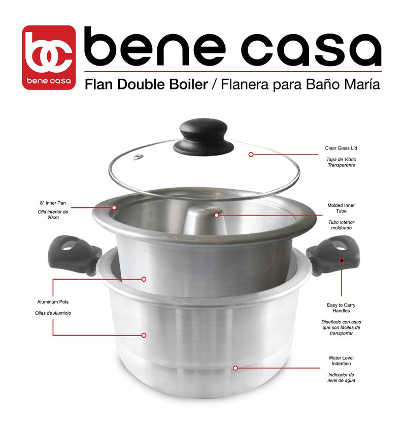 Bene Casa - Aluminum Flan Mold Double Boiler with Glass Lid (1.6 Liter) - Includes Aluminum Inner Pan (8") - Dishwasher Safe - Image 5