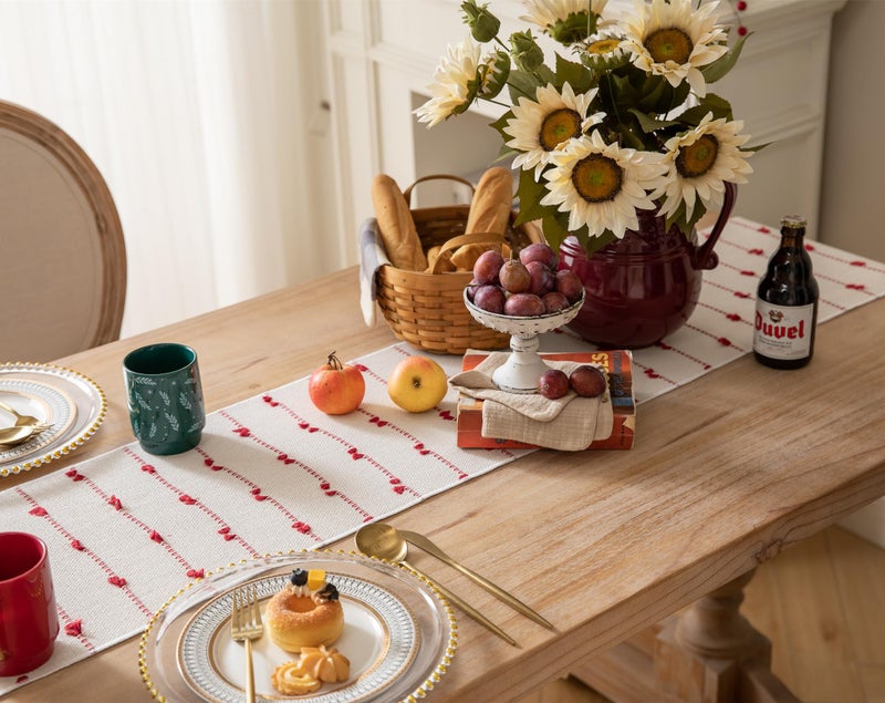 Caflife Christmas Table Runner 90 Inchs Long For Modern Farmhouse Room Home Christmas Decorations  Boho Red Table Runner  Natural Cotton Woven With Tassels For Holiday Kitchen And Dining Table Decor - Image 3
