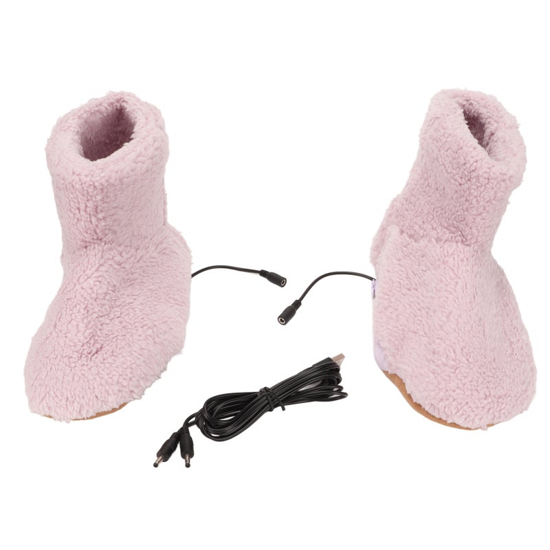 Heated Foot Warmer USB Charging Soft Relaxing Electric Plush Warming Shoes for Cold Winter Pink Women 35‑39 - Image 1