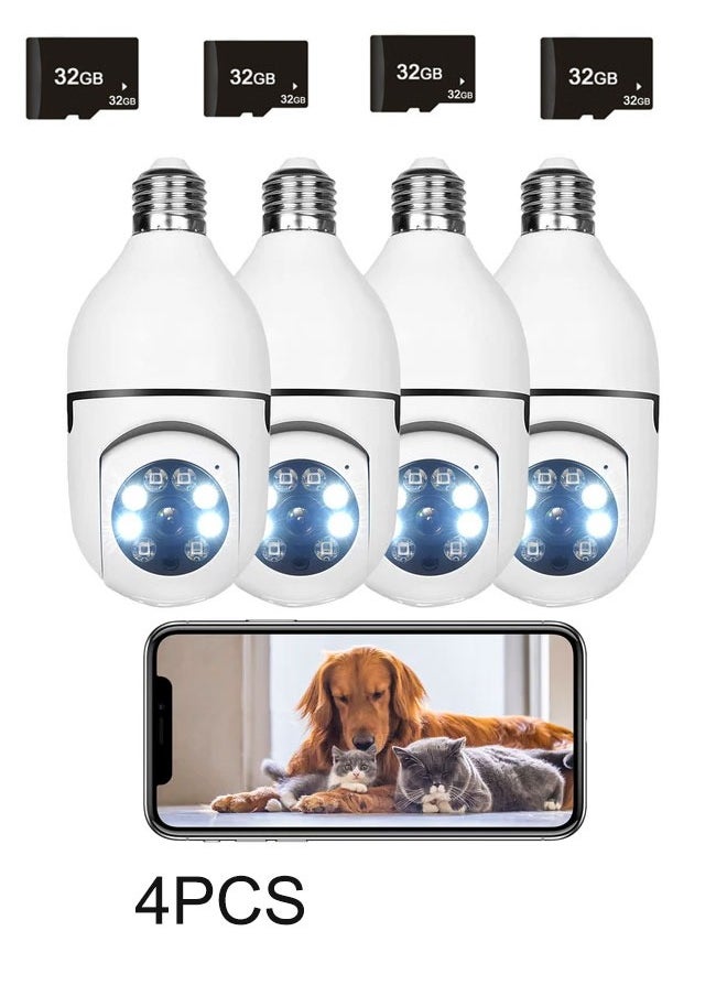 HQ - 1080P E27 Light Bulb Camera Outdoor Lightbulb Security Camera, Color Night Vision 2-Way Audio 360° Panoramic IP Dome Camera  4PCS  WIth Memory Card (Supports Only 2.4Ghz Wifi) - Image 1