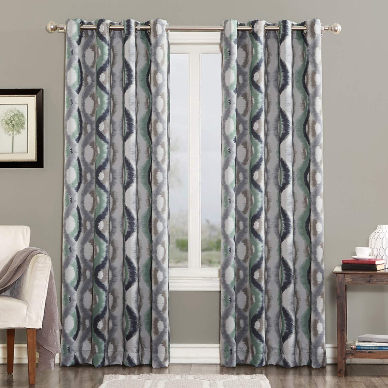 Sun Zero Burbank Watercolor Ogee Energy Efficient Grommet Curtain Panel 54 x 95 Linen