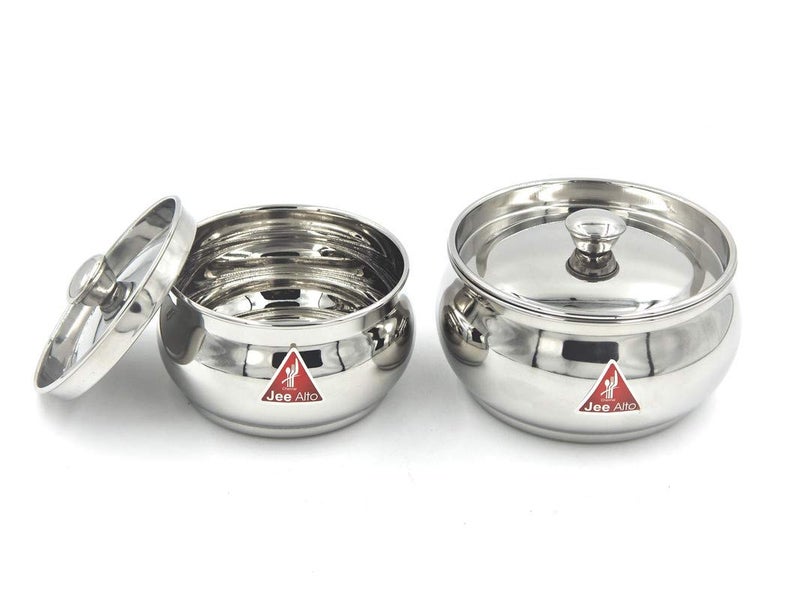 Jee Alto Stainless Steel Round Apple Multipurpose ContainerServing DishStorage Pot Small Set Of 2 Pcs300Ml 425 Ml Silver - Image 3