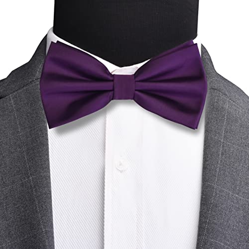 Branduce Mens Purple Bow Tie and Pocket Square Set for Wedding Silk Pre-tied Adjustable Bow tie Handkerchief (BB01-02) - Image 2