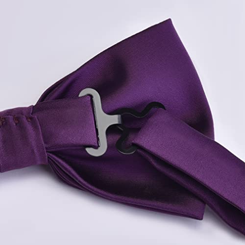 Branduce Mens Purple Bow Tie and Pocket Square Set for Wedding Silk Pre-tied Adjustable Bow tie Handkerchief (BB01-02) - Image 3