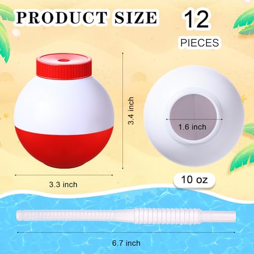 FillTouch 12 Set Fishing Bobbers Cups with Straws and Lids 10 oz Fun Fishing Birthday Party Decorations Red and White Plastic Cups for Kids Fishermen Pool Party Decorations - Image 5