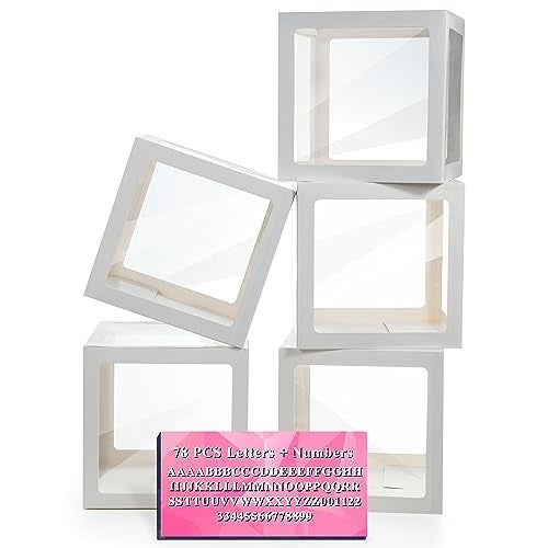 Lovelite Baby Boxes with Letters, 5 Transparent Baby Shower Balloon Boxes with 78 Letters & Numbers for Gender Reveal Decorations Birthday Wedding Party Grad Backdrop Bridal Shower, White - Image 1